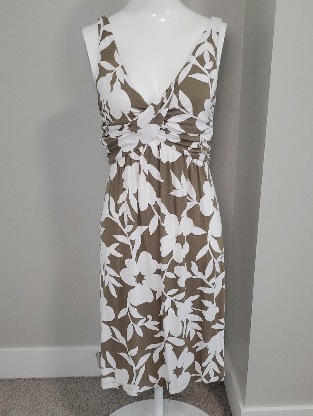 Tommy Bahama White and Olive Floral Midi Dress